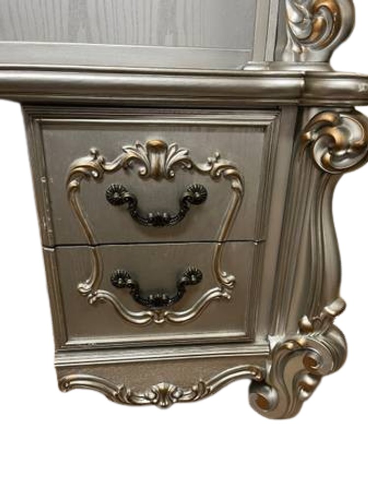 76" Platinum Solid Wood Peninsula Wall Mounted Computer Desk With Four Cabinets Five Drawers HomeRoots