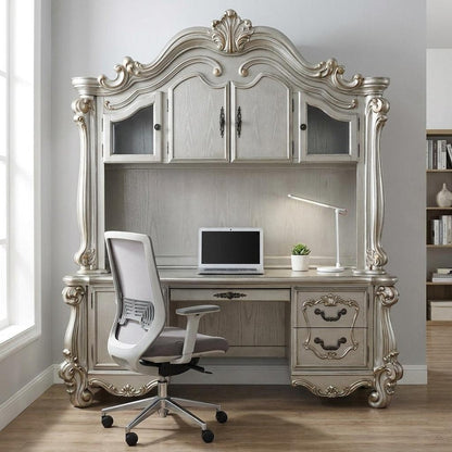 21" Platinum Solid Wood Peninsula Computer Desk With Four Cabinets Five Drawers HomeRoots