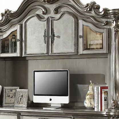 76" Platinum Solid Wood Peninsula Wall Mounted Computer Desk With Four Cabinets Five Drawers HomeRoots