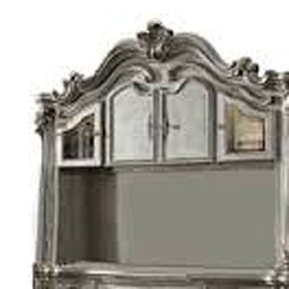 76" Platinum Solid Wood Peninsula Wall Mounted Computer Desk With Four Cabinets Five Drawers HomeRoots