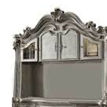 76" Platinum Solid Wood Peninsula Wall Mounted Computer Desk With Four Cabinets Five Drawers HomeRoots