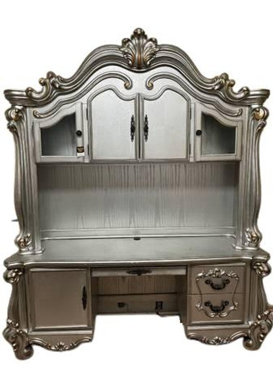 21" Platinum Solid Wood Peninsula Computer Desk With Four Cabinets Five Drawers HomeRoots