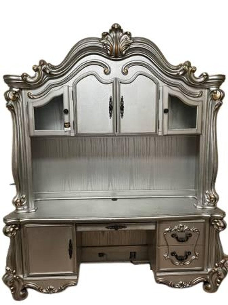 21" Platinum Solid Wood Peninsula Computer Desk With Four Cabinets Five Drawers HomeRoots