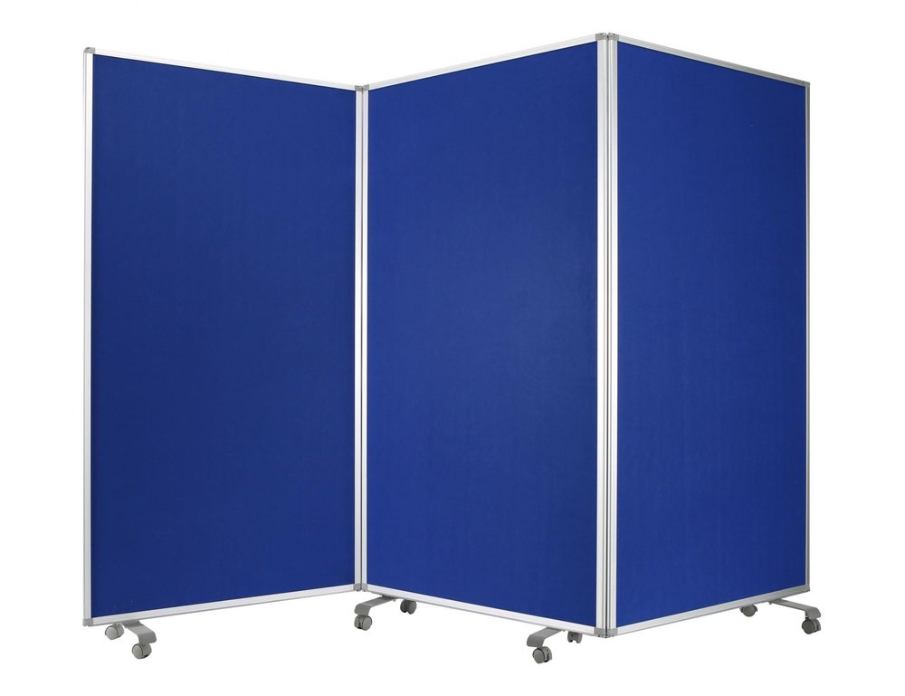 71" Blue Iron Folding Three Panel Screen Room Divider HomeRoots
