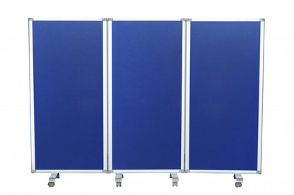 71" Blue Iron Folding Three Panel Screen Room Divider HomeRoots