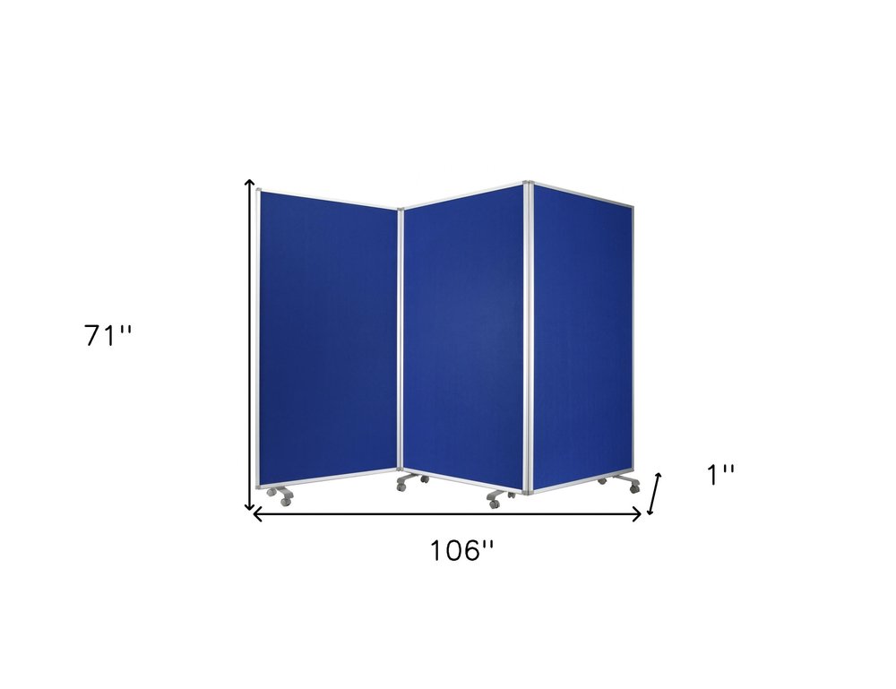 71" Blue Iron Folding Three Panel Screen Room Divider HomeRoots