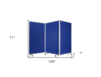 71" Blue Iron Folding Three Panel Screen Room Divider HomeRoots
