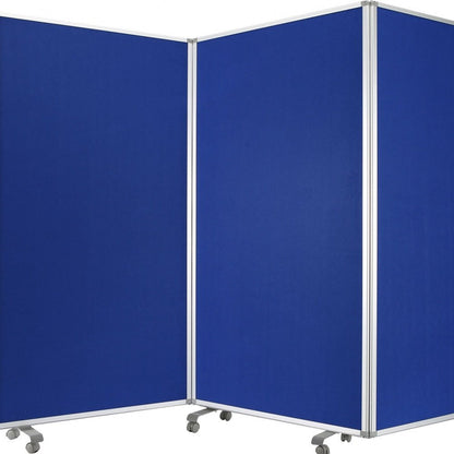 71" Blue Iron Folding Three Panel Screen Room Divider HomeRoots