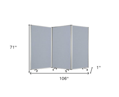 71" Gray Iron Folding Three Panel Screen Room Divider HomeRoots