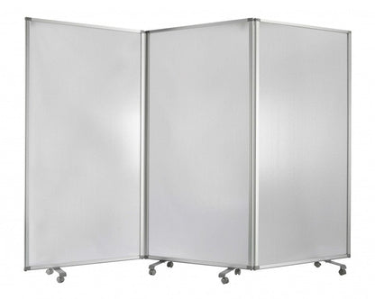71" White Iron Folding Three Panel Screen Room Divider HomeRoots