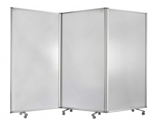 71" White Iron Folding Three Panel Screen Room Divider HomeRoots