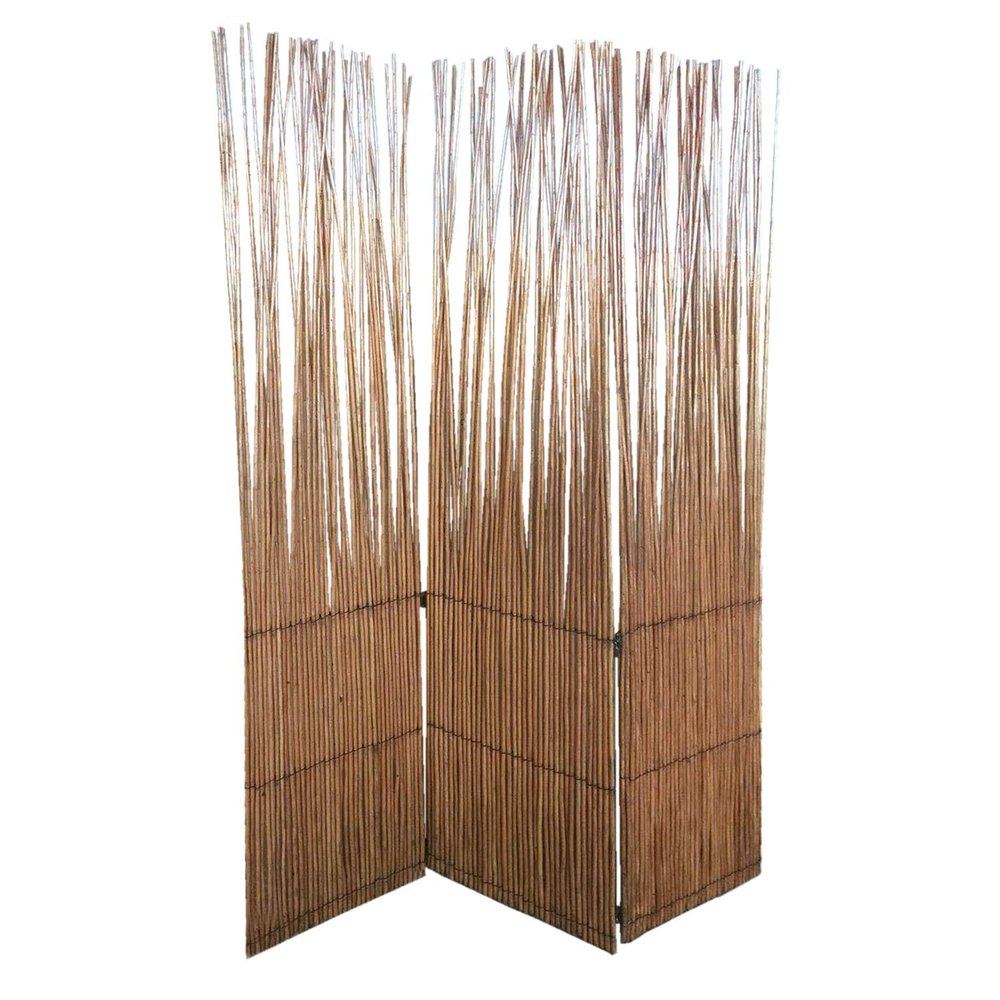 69" Brown Wood and Metal Folding Three Panel Screen Room Divider HomeRoots