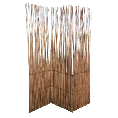69" Brown Wood and Metal Folding Three Panel Screen Room Divider HomeRoots
