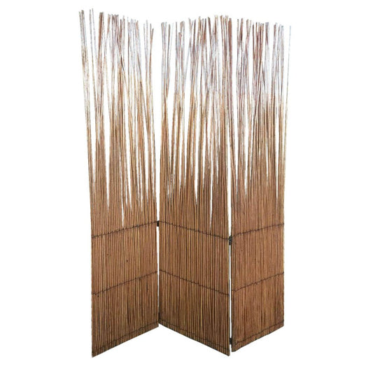69" Brown Wood and Metal Folding Three Panel Screen Room Divider HomeRoots
