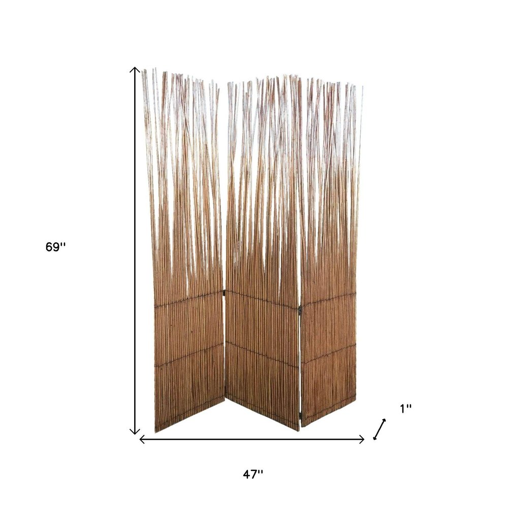 69" Brown Wood and Metal Folding Three Panel Screen Room Divider HomeRoots