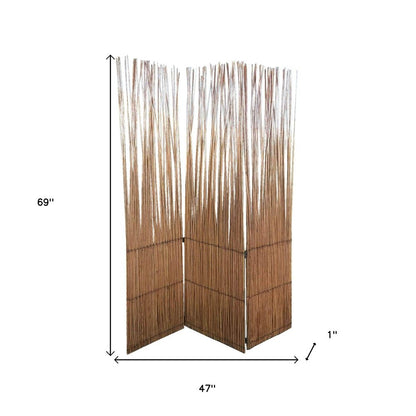 69" Brown Wood and Metal Folding Three Panel Screen Room Divider HomeRoots