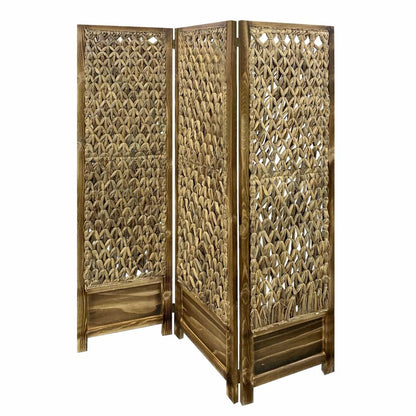 67" Brown Folding Three Panel Screen Room Divider HomeRoots