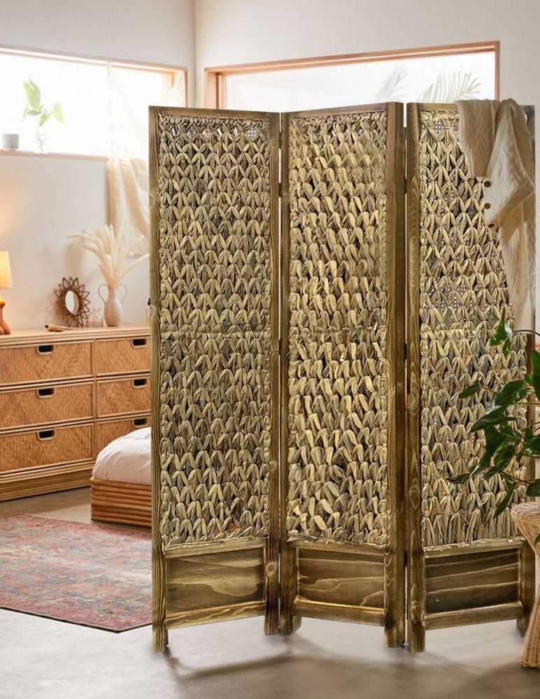 67" Brown Folding Three Panel Screen Room Divider HomeRoots