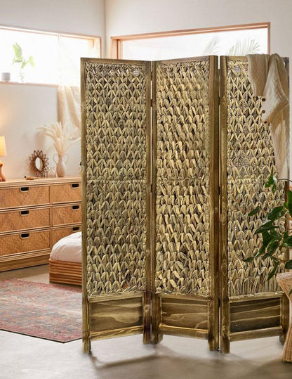 67" Brown Folding Three Panel Screen Room Divider HomeRoots