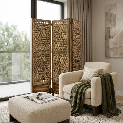 67" Brown Folding Three Panel Screen Room Divider HomeRoots