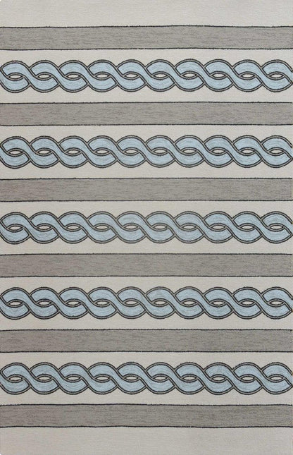 8' X 11' Ivory Light Blue And Gray Geometric Hand Hooked Area Rug HomeRoots