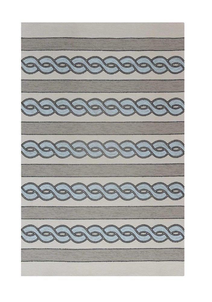 8' X 11' Ivory Light Blue And Gray Geometric Hand Hooked Area Rug — view 4