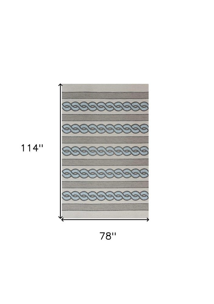 8' X 11' Ivory Light Blue And Gray Geometric Hand Hooked Area Rug — view 5