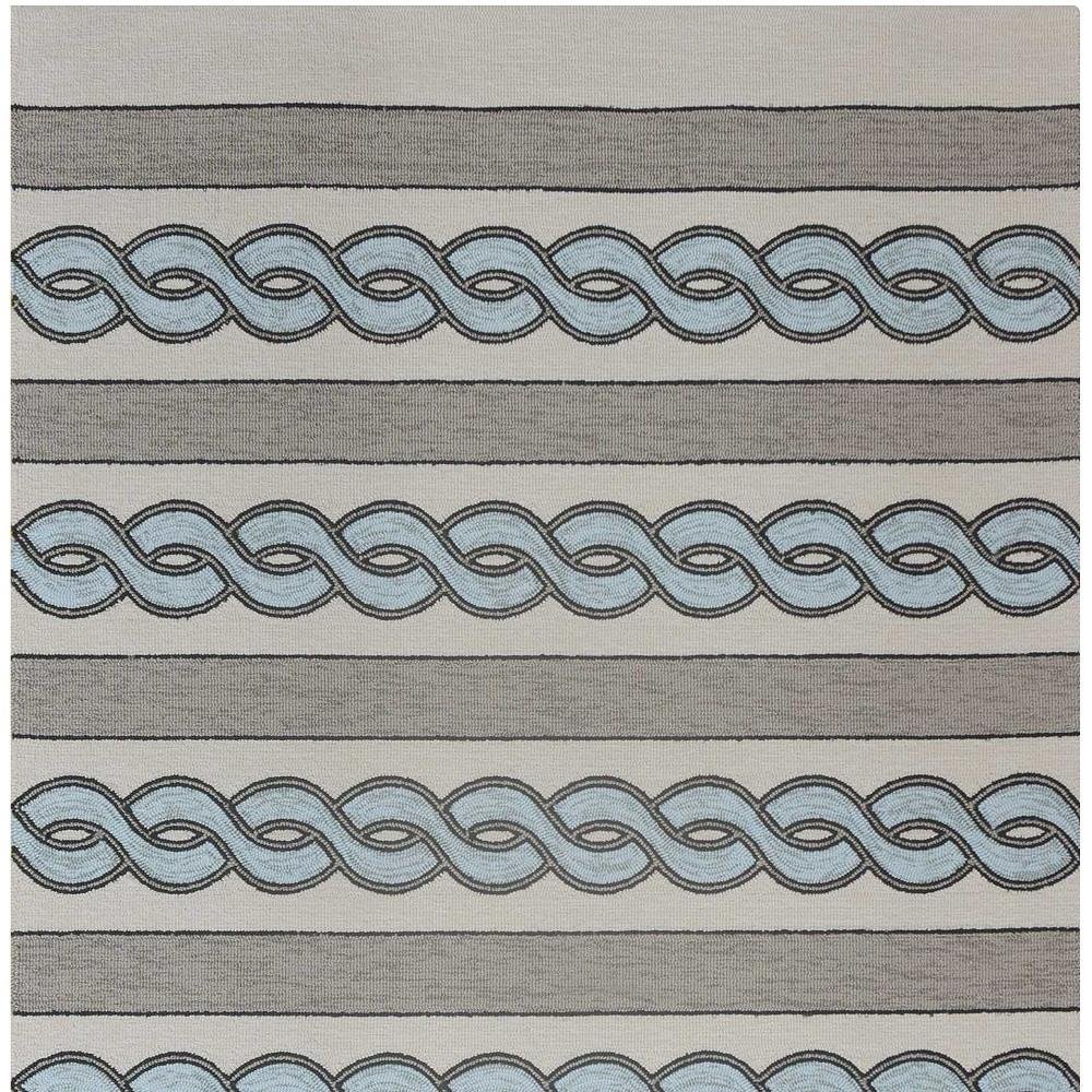 8' X 11' Ivory Light Blue And Gray Geometric Hand Hooked Area Rug — view 7
