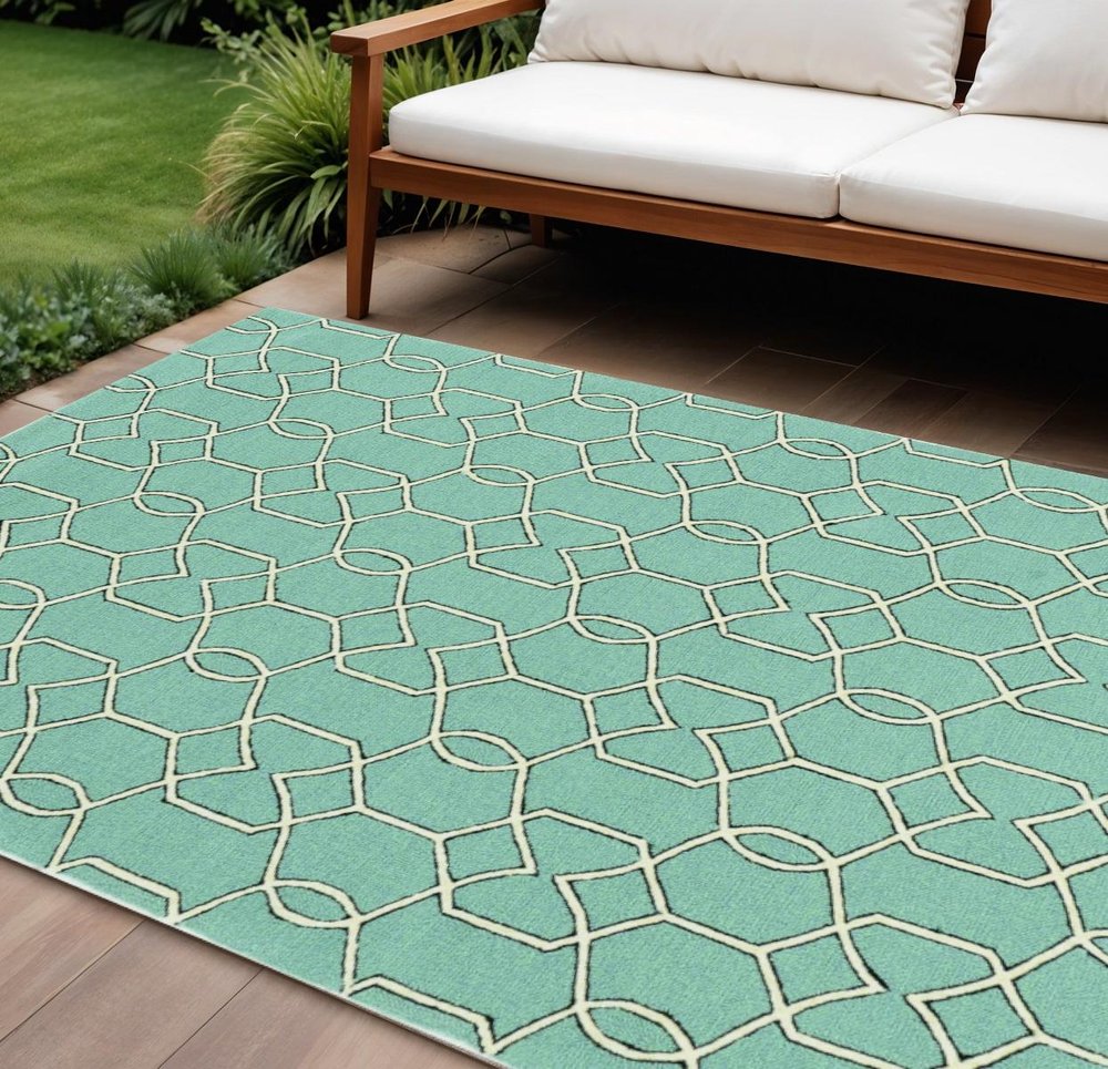 7' X 10' Green Moroccan Indoor Outdoor Area Rug — view 8
