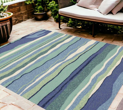 3' X 5' Blue and Ivory Abstract Handmade Indoor Outdoor Area Rug