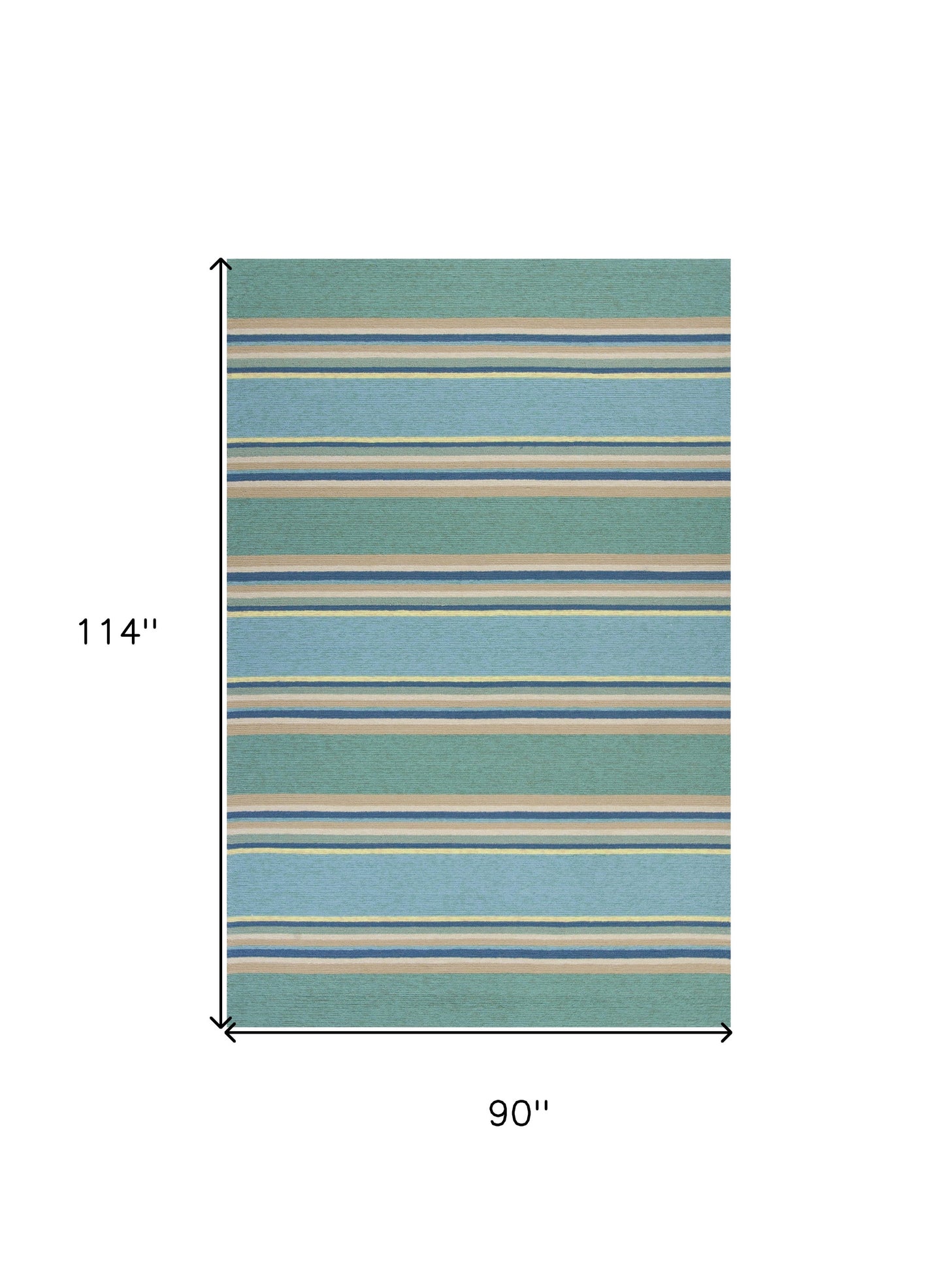 8'X10' Ocean Blue Hand Hooked Uv Treated Awning Stripes Indoor Outdoor Area Rug