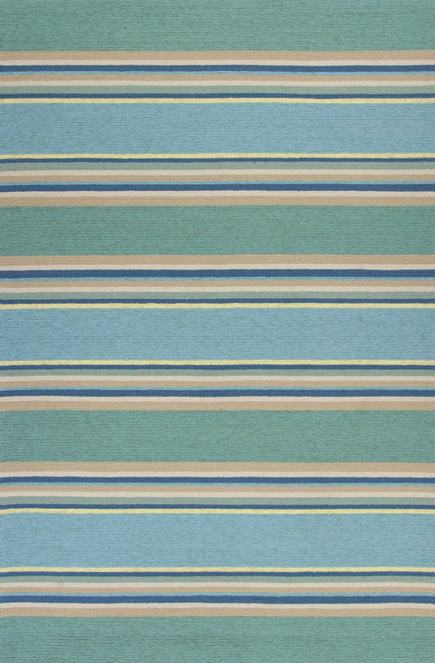 8'X10' Ocean Blue Hand Hooked Uv Treated Awning Stripes Indoor Outdoor Area Rug