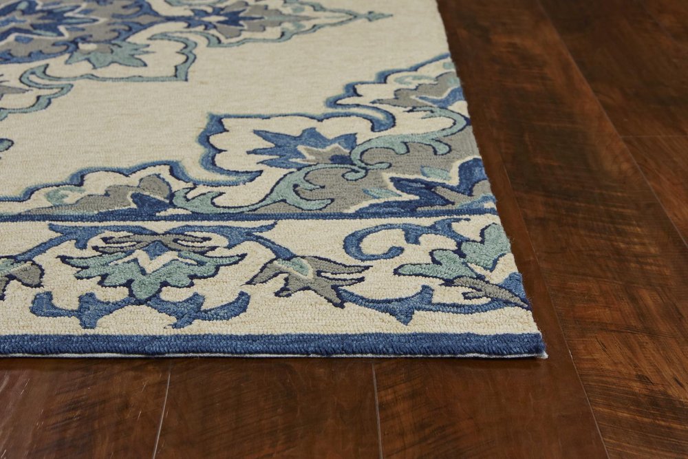8' X 10' Ivory And Blue Damask Indoor Outdoor Area Rug HomeRoots