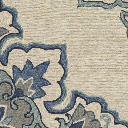 8' X 10' Ivory And Blue Damask Indoor Outdoor Area Rug HomeRoots