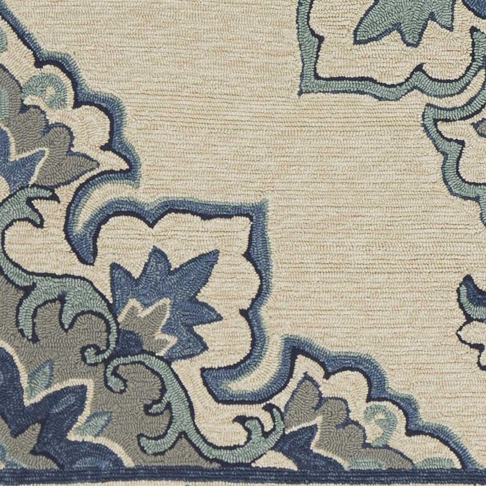 8' X 10' Ivory And Blue Damask Indoor Outdoor Area Rug HomeRoots