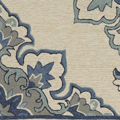 8' X 10' Ivory And Blue Damask Indoor Outdoor Area Rug HomeRoots
