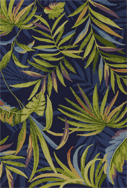 5' X 7' Ink Blue Tropical Leaves Uv Treated Indoor Outdoor Area Rug