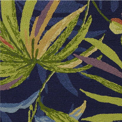 5' X 7' Ink Blue Tropical Leaves Uv Treated Indoor Outdoor Area Rug