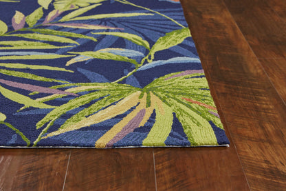 5' X 7' Ink Blue Tropical Leaves Uv Treated Indoor Outdoor Area Rug