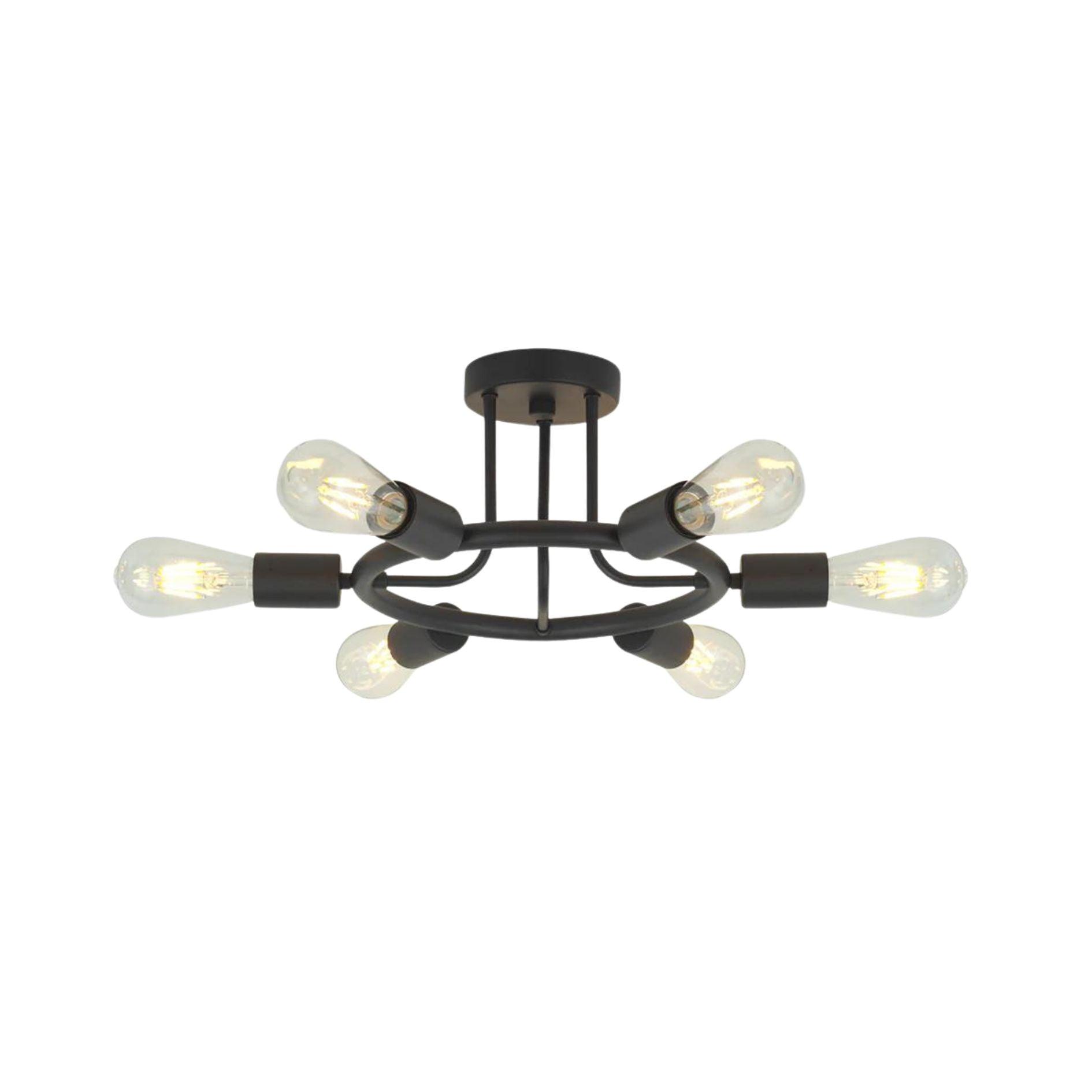 6 Light Modern Sputnik Lights Semi Flush Mount Ceiling Light Black Finished - FurniFindUSA