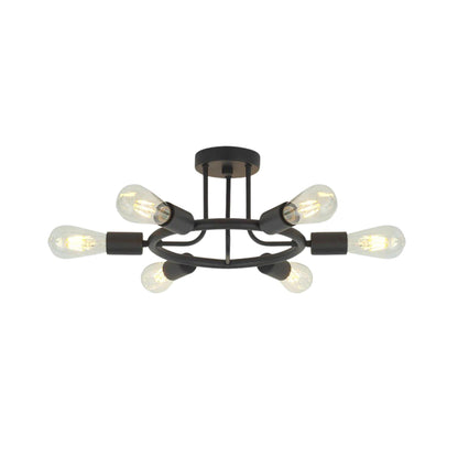 6 Light Modern Sputnik Lights Semi Flush Mount Ceiling Light Black Finished - FurniFindUSA