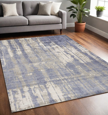 5' X 7' Grey Blue Hand Loomed Abstract Brushstroke Indoor Area Rug