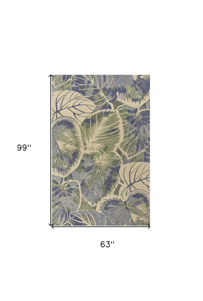 5' X 8' Blue Green Hand Tufted Caladium Indoor Area Rug