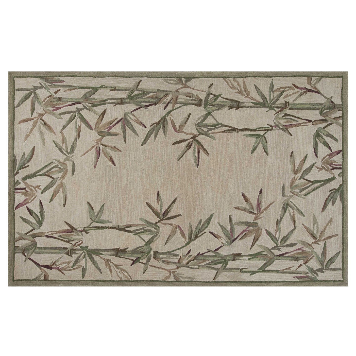 5'X8' Ivory Hand Tufted Bordered Bamboo Indoor Area Rug