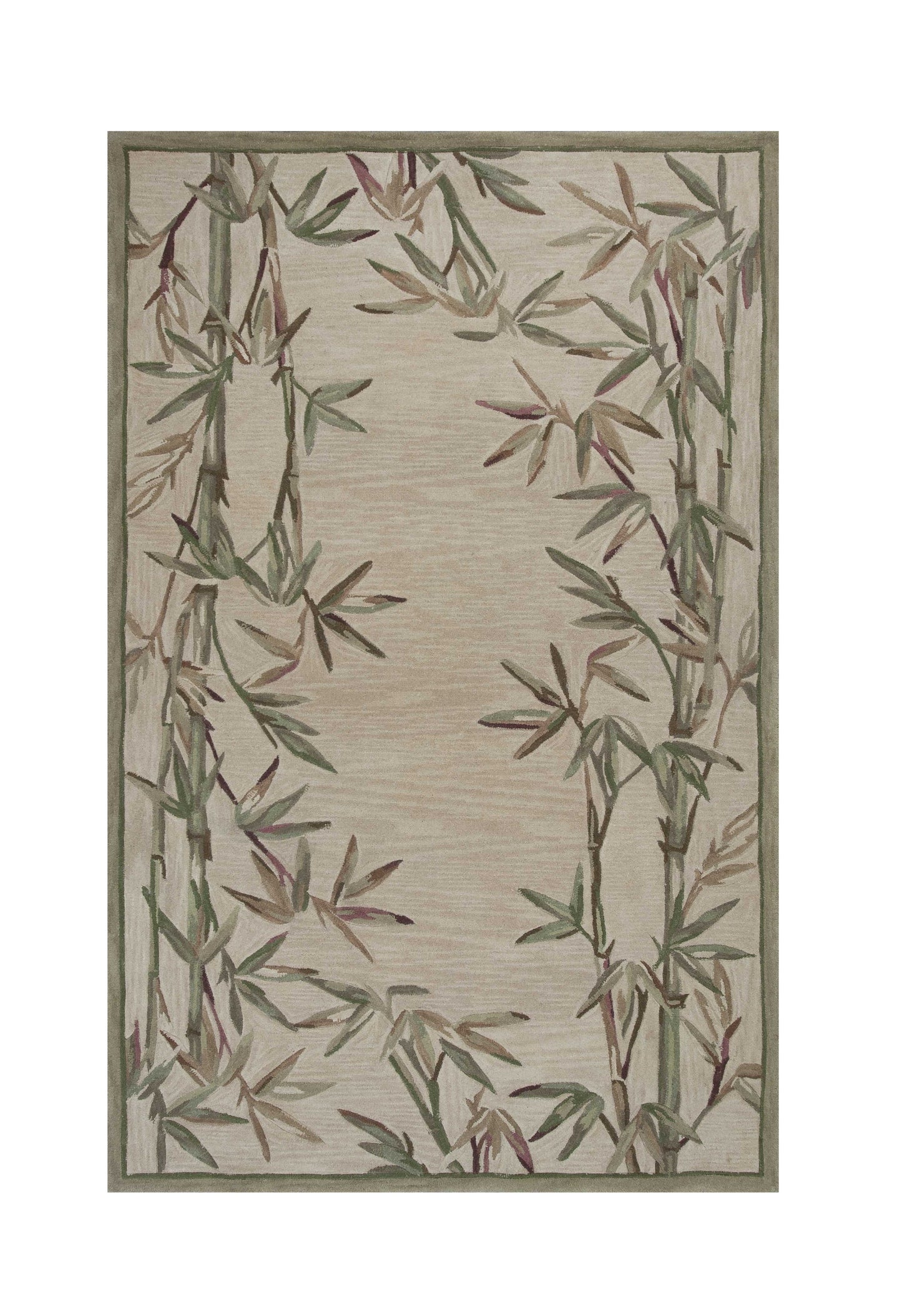 5'X8' Ivory Hand Tufted Bordered Bamboo Indoor Area Rug