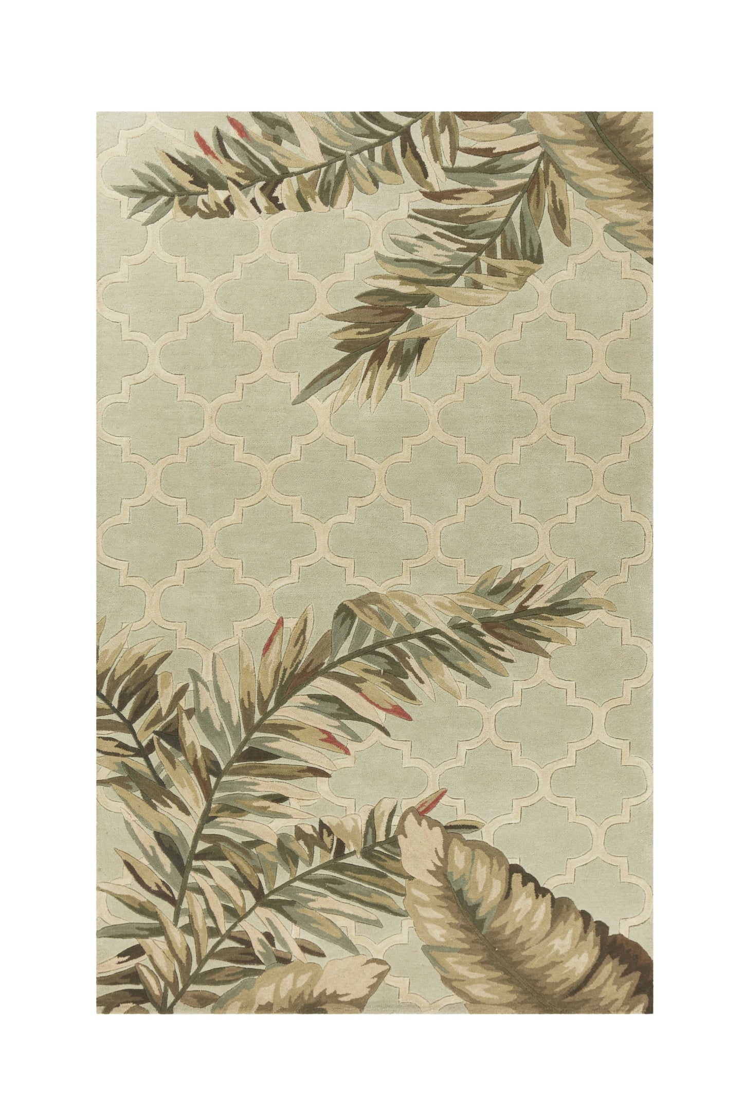 5'X8' Sage Green Hand Tufted Tropical Quatrefoil Indoor Area Rug