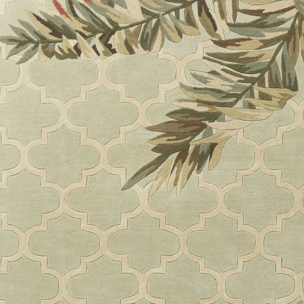 5'X8' Sage Green Hand Tufted Tropical Quatrefoil Indoor Area Rug