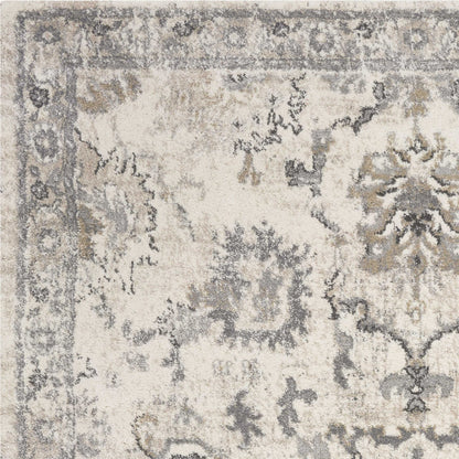 8'X10' Ivory Machine Woven Distressed Floral Traditional Indoor Area Rug