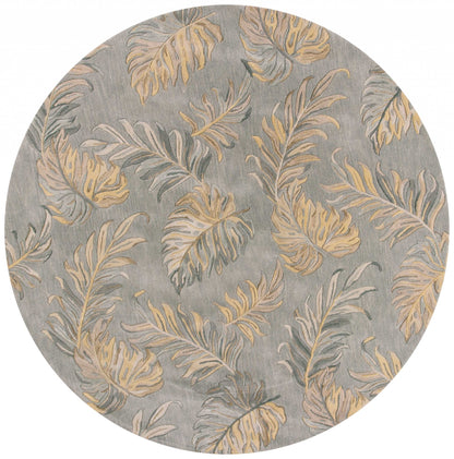 3'X5' Grey Hand Tufted Tropical Palms Indoor Area Rug