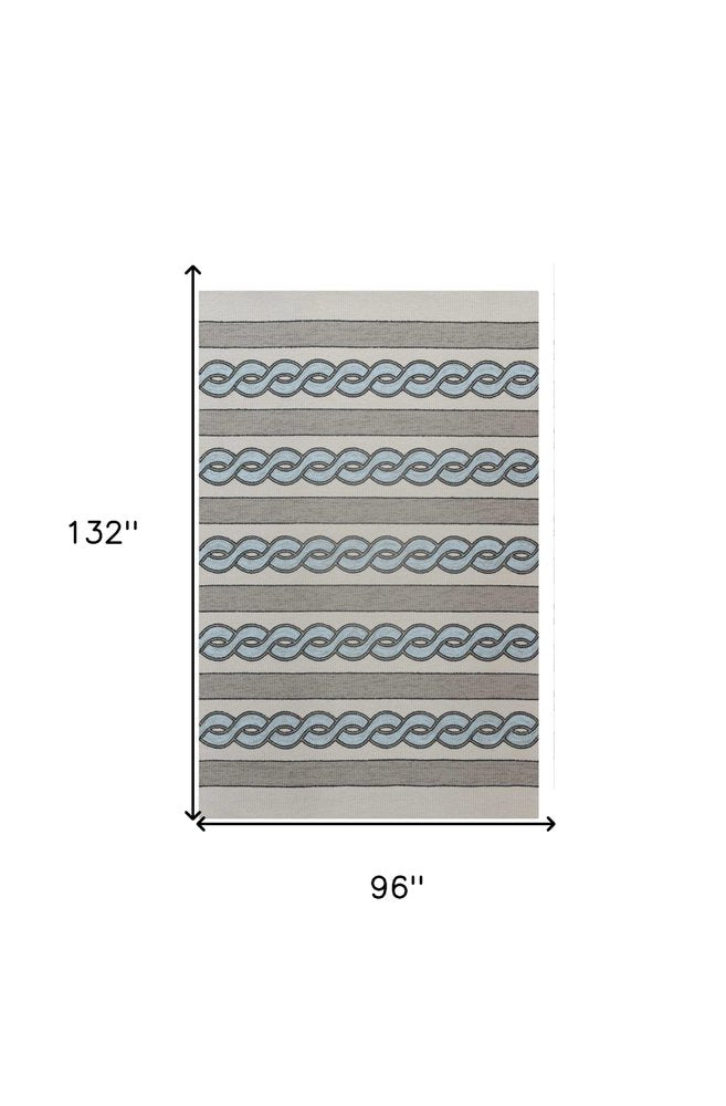 8' X 11' Ivory Light Blue And Gray Geometric Hand Hooked Area Rug — view 12